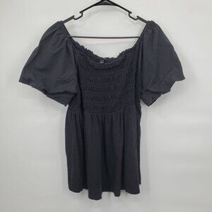 Torrid Smocked Flutter Sleeve Top Plus Size Stretch Baby Boatneck 1X Women Black